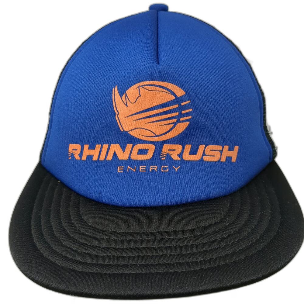 District Trucker Hat Blue Black OSFM Rhino Rush Energy Drink Logo Snapback Mesh